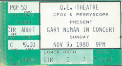 Gary Numan Vancouver Ticket 1980